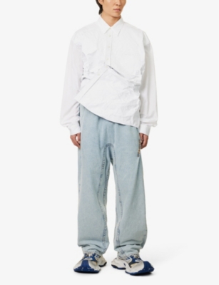Shop Y/project Men's Ice Blue Pinch Logo-embroidered Wide-leg Organic-denim Jeans