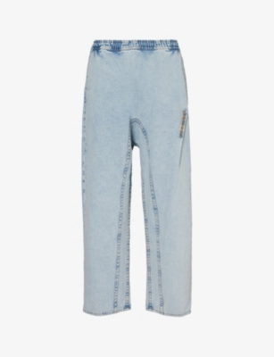 Shop Y/project Men's Ice Blue Pinch Logo-embroidered Wide-leg Organic-denim Jeans