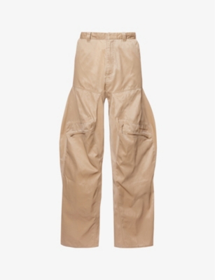 Shop Y/project Men's Washed Beige Branded Wide-leg Relaxed-fit Woven Trousers