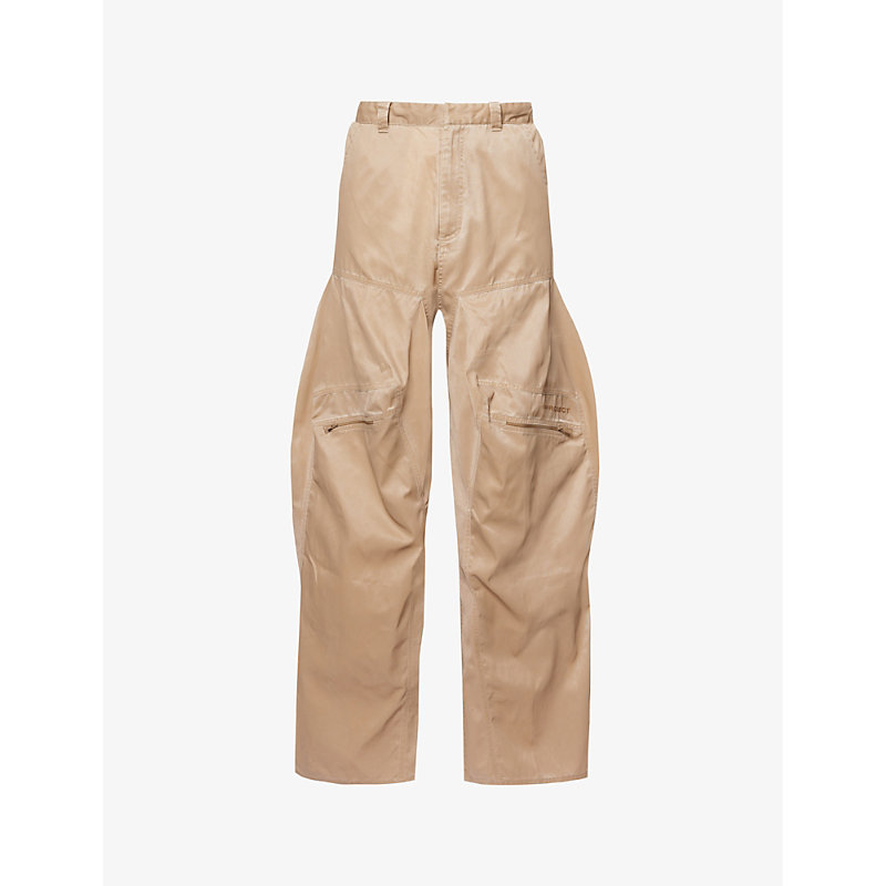 Y/project Branded Wide-leg Relaxed-fit Woven Trousers In Washed Beige