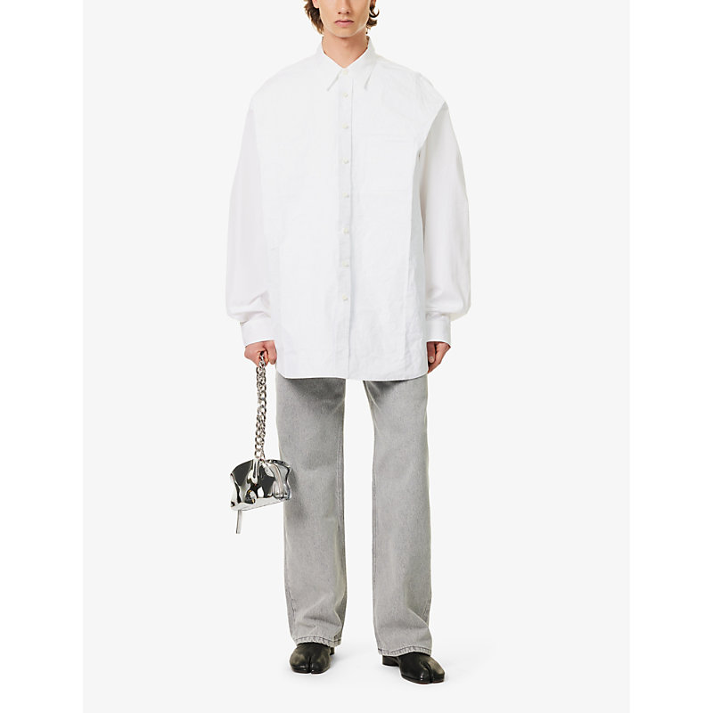 Shop Y/project Men's White Scrunched Brand-embroidered Cotton Shirt