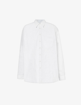 Y/PROJECT Y/PROJECT MEN'S WHITE SCRUNCHED BRAND-EMBROIDERED COTTON SHIRT