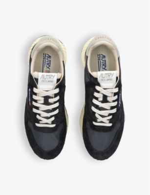 Shop Autry Mens Black Reelwind Brand-embroidered Leather And Nylon Low-top Trainers