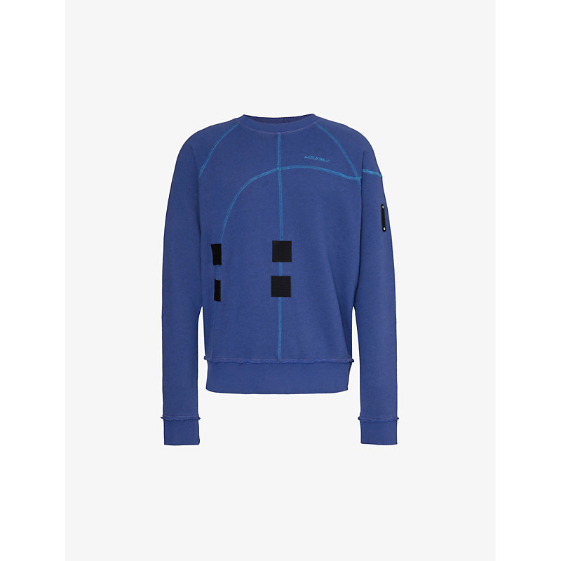 Shop A-cold-wall* A Cold Wall Mens Volt Blue Intersect Logo-embroidered Cotton-jersey Sweatshirt