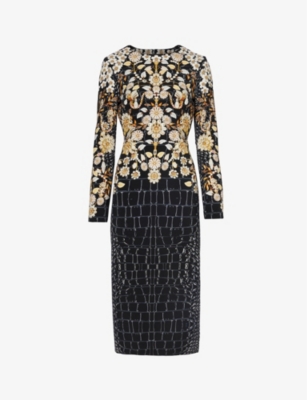 MARY KATRANTZOU: Naomi floral-pattern stretch-woven midi dress