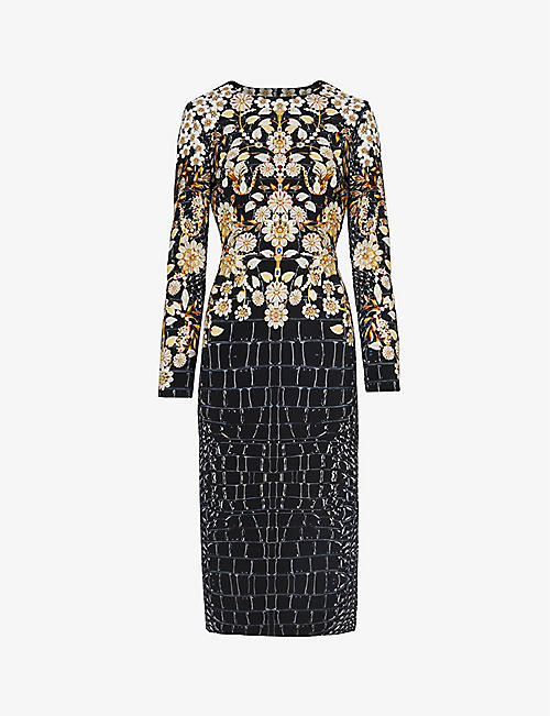 MARY KATRANTZOU: Naomi floral-pattern stretch-woven midi dress