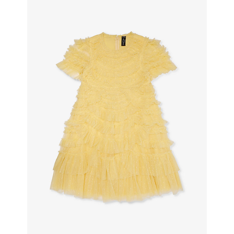 Needle & Thread Needle And Thread Girls Lemon Kids Marilla Ruffle-trim Recycled-polyester Dress 4-12 Years