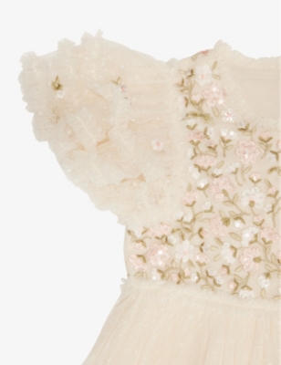 Shop Needle & Thread Needle And Thread Girls Cream Kids Posy Sequin-embellished Recycled-polyester Dress 4-10 Years