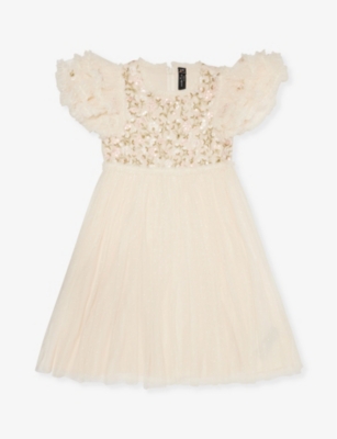 Needle & Thread Needle And Thread Girls Cream Kids Posy Sequin-embellished Recycled-polyester Dress 4-10 Years