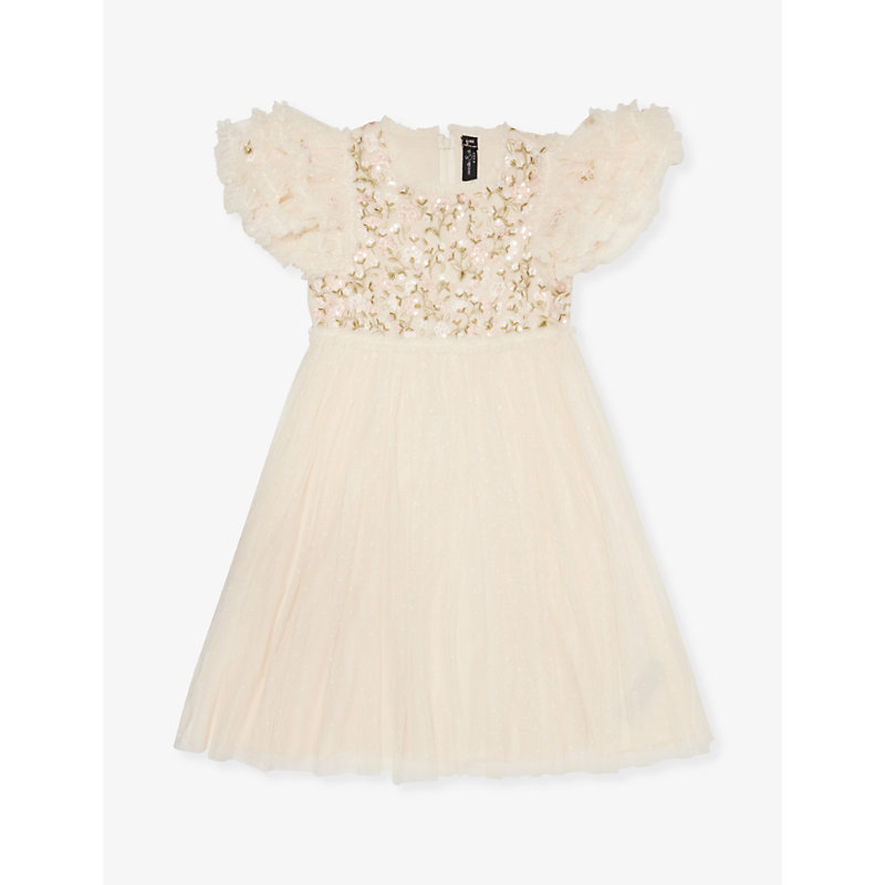 Needle & Thread Needle And Thread Girls Cream Kids Posy Sequin-embellished Recycled-polyester Dress 4-10 Years