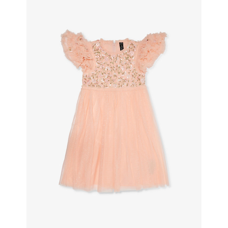 Needle & Thread Needle And Thread Girls Faded Coral Kids Posy Sequin-embellished Recycled-polyester Dress 4-10 Years