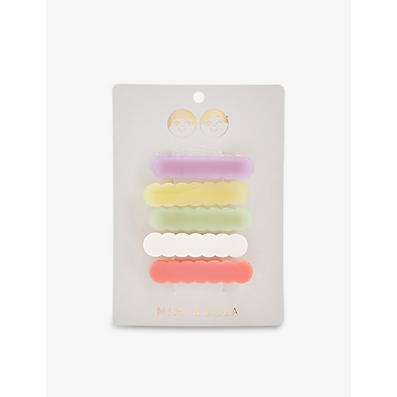 Mimi & Lula Kids' Summer Scalloped-edge Pack Of Five Acetate Hair Clips In Multi