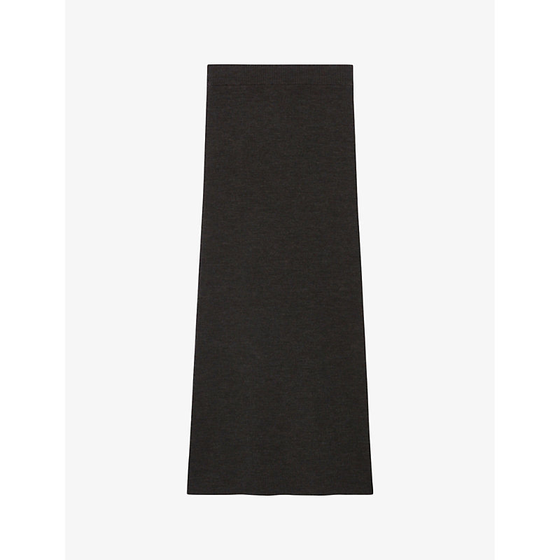 Claudie Pierlot Womens Noir / Gris Magique Ribbed Wool-blend Midi Skirt