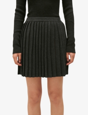Shop Claudie Pierlot Women's Noir / Gris High-rise Pleated Wool-blend Mini Skirt