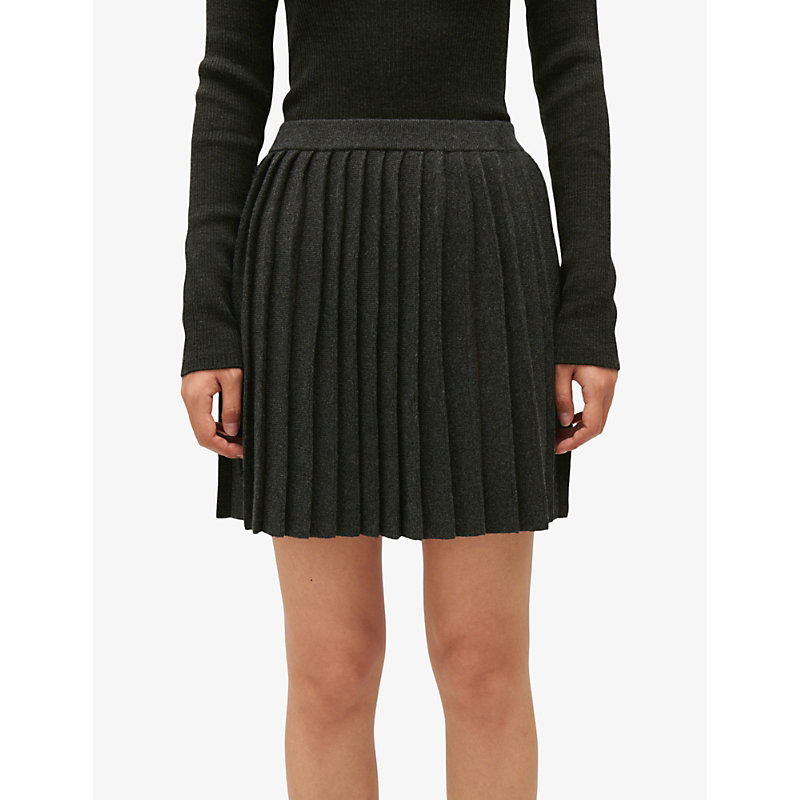 Shop Claudie Pierlot Women's Noir / Gris High-rise Pleated Wool-blend Mini Skirt