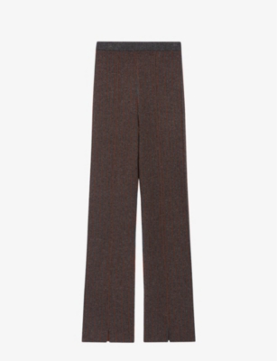 Claudie Pierlot Womens Divers High-rise Flared-leg Striped Stretch-wool Trousers