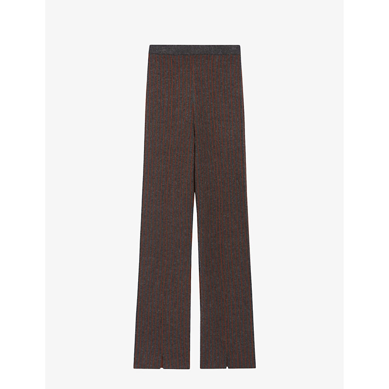 Claudie Pierlot Womens Divers High-rise Flared-leg Striped Stretch-wool Trousers