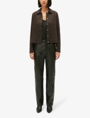 Shop Claudie Pierlot Women's Noir / Gris Stripe-pattern Long-sleeve Knitted Cardigan