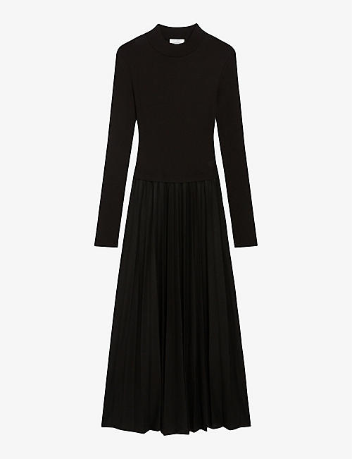 CLAUDIE PIERLOT: Pleated wool and knitted midi dress