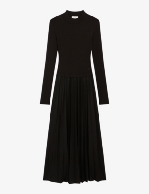 Claudie Pierlot Women's Noir / Gris Pleated Wool And Knitted Midi Dress