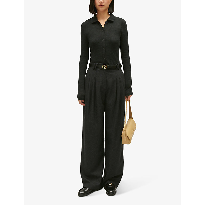 Shop Claudie Pierlot Women's Noir / Gris Collared Long-sleeve Wool Cardigan