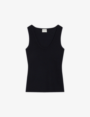 Shop Claudie Pierlot Women's Bleus Scoop-neck Sleeveless Cotton T-shirt