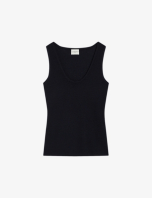 Shop Claudie Pierlot Womens Scoop-neck Sleeveless Cotton T-shirt Bleus