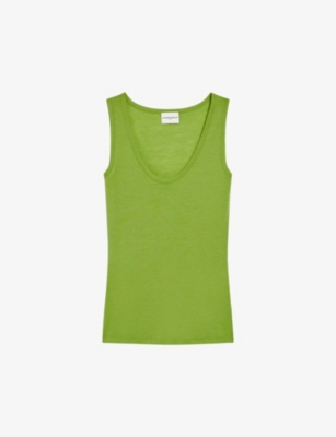 Claudie Pierlot Womens Verts Scoop-neck Sleeveless Cotton T-shirt