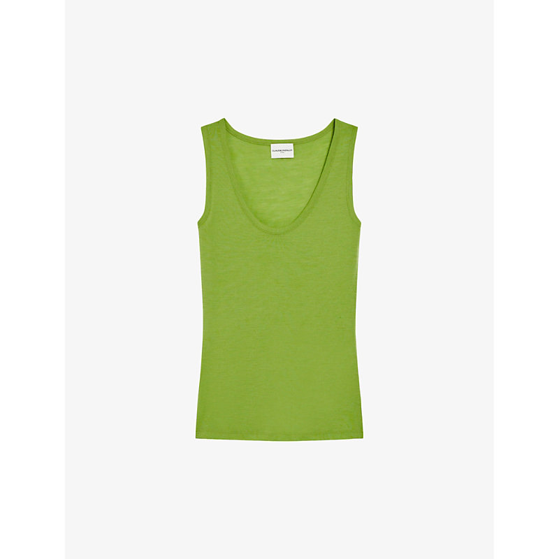 Claudie Pierlot Womens Verts Scoop-neck Sleeveless Cotton T-shirt