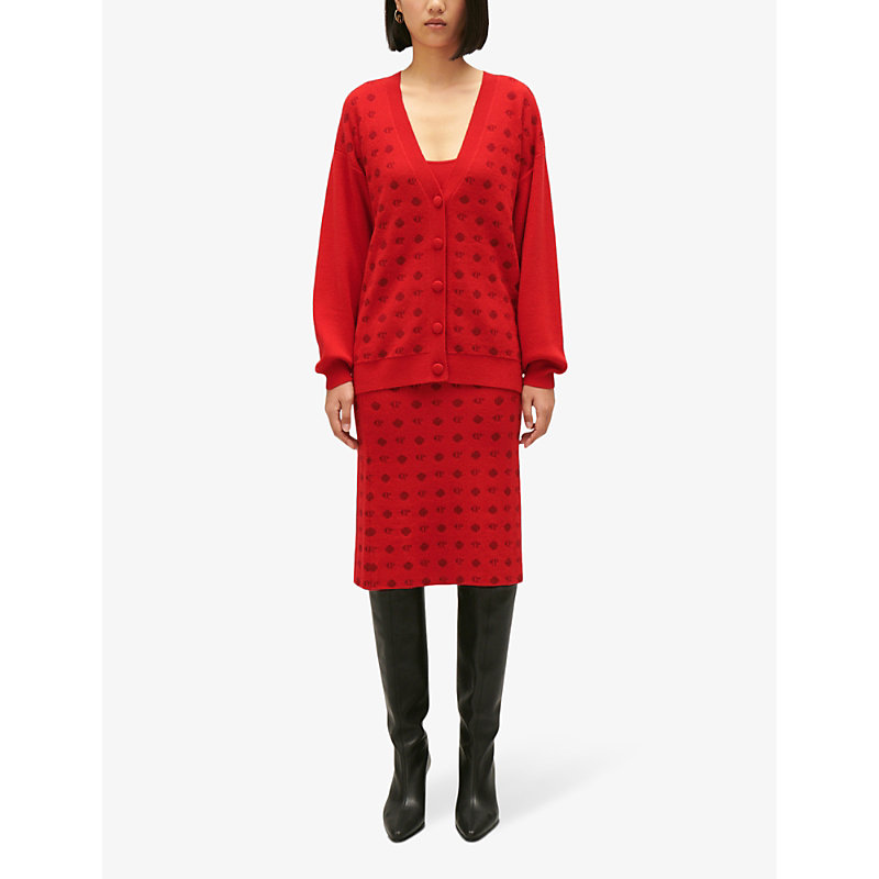 Shop Claudie Pierlot Women's Rouges Logo-print V-neck Knitted Cardigan