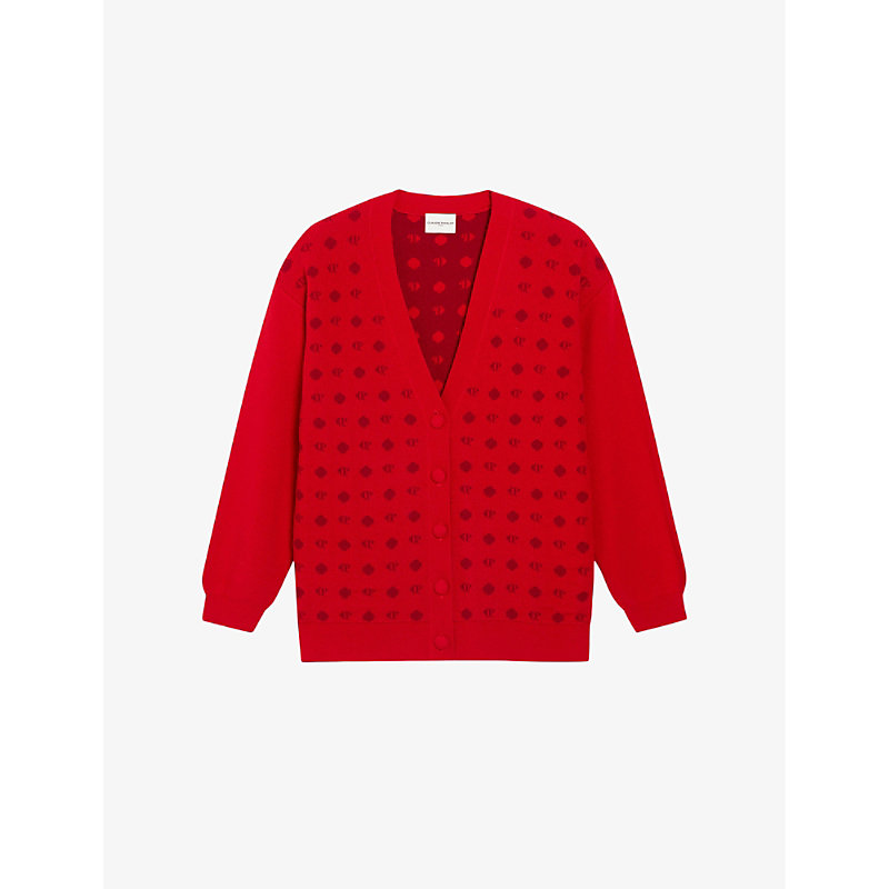 Claudie Pierlot Womens Rouges Logo-print V-neck Knitted Cardigan