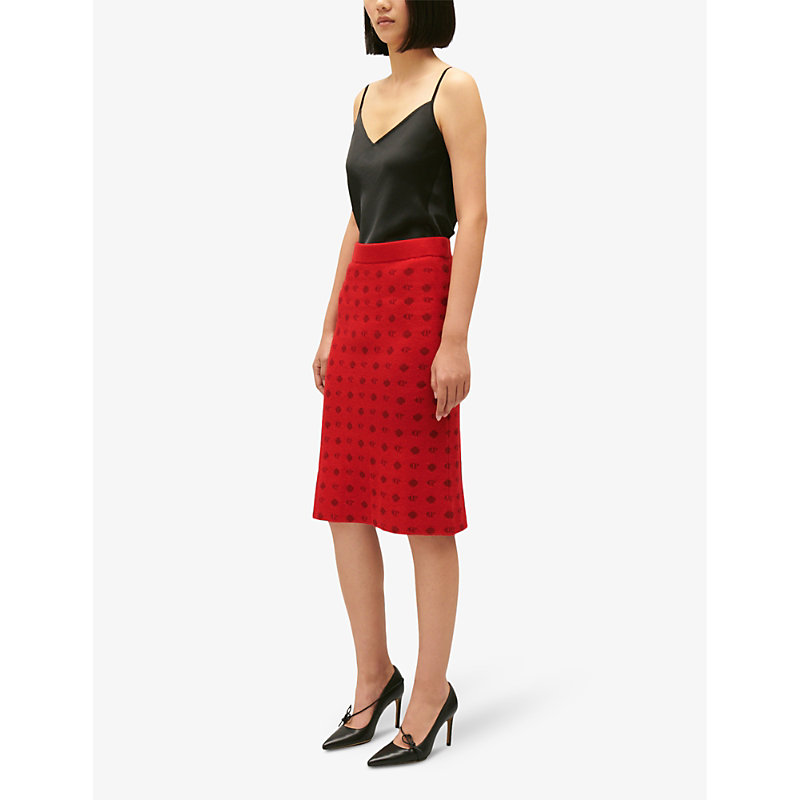 Shop Claudie Pierlot Women's Rouges Melange Logo-pattern Knitted Skirt