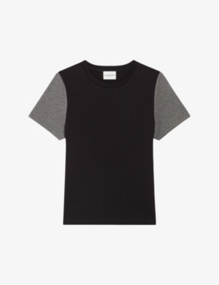 CLAUDIE PIERLOT: Tomette round-neck contrast-sleeve cotton T-shirt