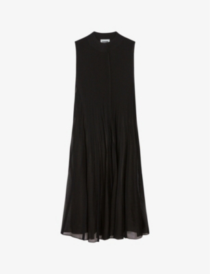Claudie Pierlot Womens Noir / Gris Maryli Pleated-skirt Woven Midi Dress