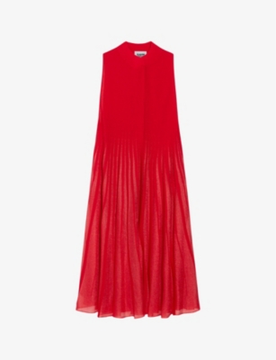 Claudie Pierlot Womens Rouges Maryli Pleated-skirt Woven Midi Dress