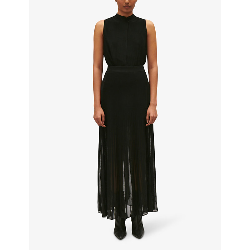 Shop Claudie Pierlot Women's Noir / Gris Maryline Pleated High-rise Woven Maxi Skirt