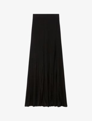 Claudie Pierlot Womens Noir / Gris Maryline Pleated High-rise Woven Maxi Skirt