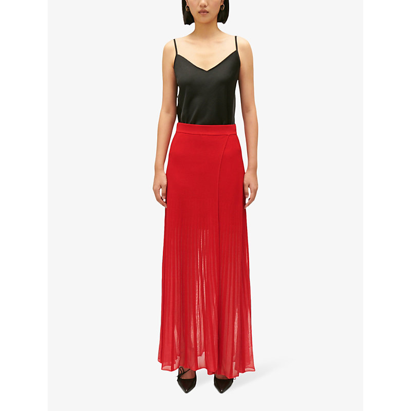 Shop Claudie Pierlot Womens Rouges Maryline Pleated High-rise Woven Maxi Skirt