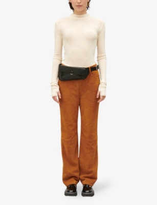 Shop Claudie Pierlot Women's Naturels High-neck Slim-fit Wool Top