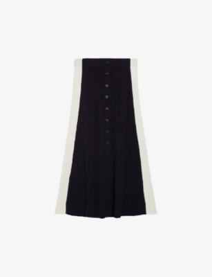 Shop Claudie Pierlot Women's Divers Contrast-panel Woven-blend Midi Dress