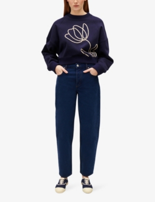 Shop Claudie Pierlot Women's Bleus Floral-embroidered Cotton Sweatshirt