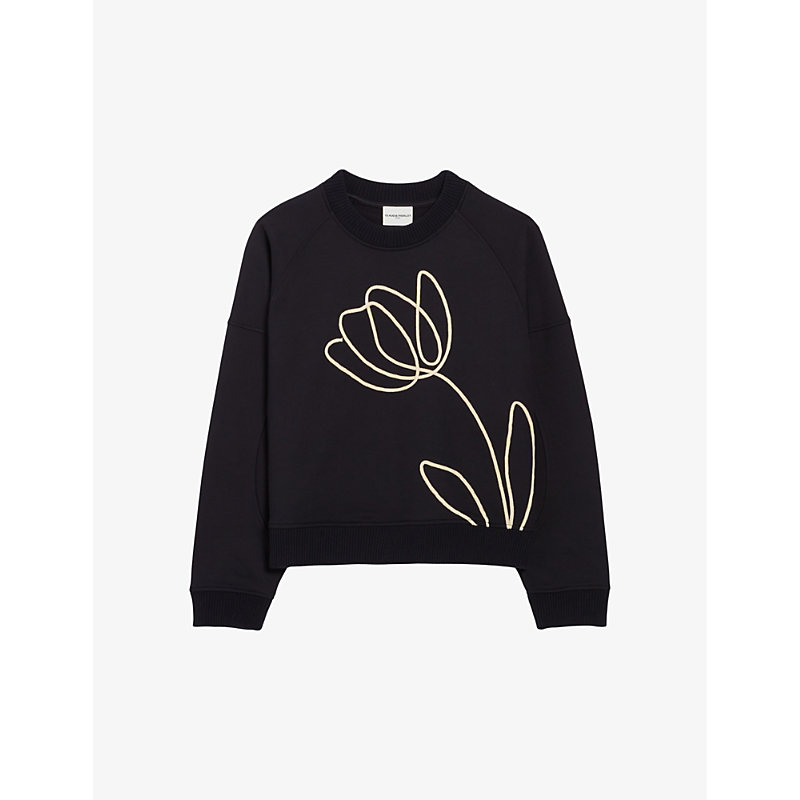 Shop Claudie Pierlot Women's Bleus Floral-embroidered Cotton Sweatshirt