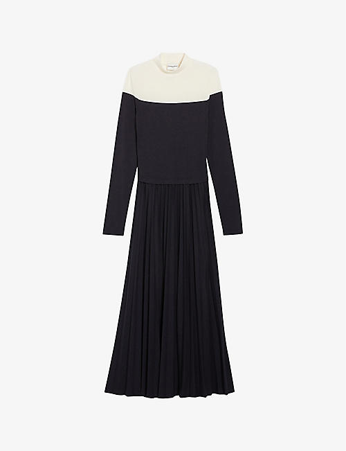 CLAUDIE PIERLOT: Colour-blocked pleated stretch-woven maxi dress