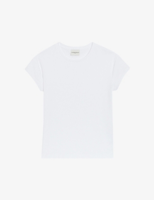 Shop Claudie Pierlot Women's Naturels Round-neck Short-sleeved Cotton T-shirt