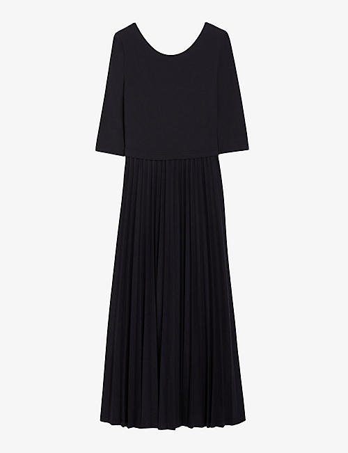 CLAUDIE PIERLOT: Pleated round-neck stretch-cotton maxi dress