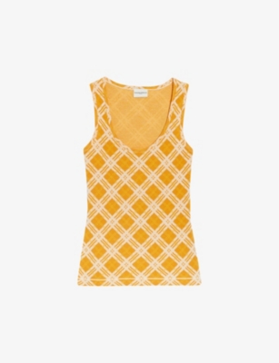 Shop Claudie Pierlot Women's Divers Check-print Slim-fit Cotton-blend Vest Top