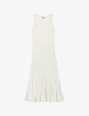 Shop Claudie Pierlot Women's Naturels Scoop-neck Pleated Stretch-cotton Maxi Dress