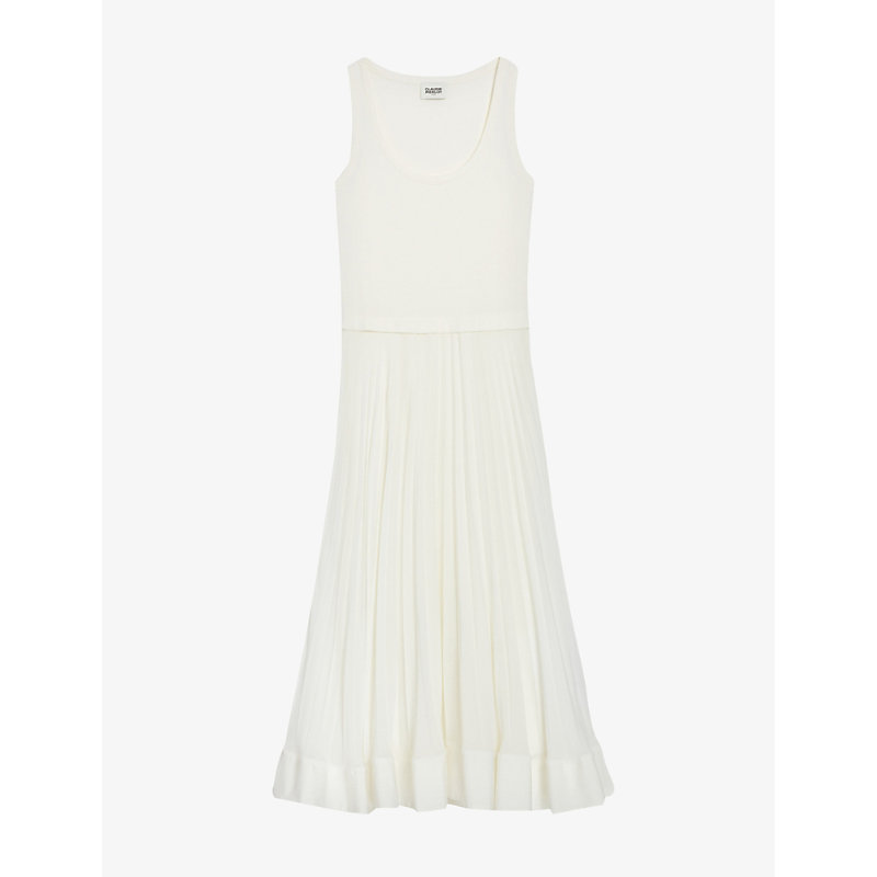 Shop Claudie Pierlot Women's Verts Scoop-neck Pleated Stretch-cotton Maxi Dress