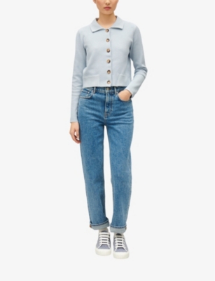 Shop Claudie Pierlot Women's Bleus Collared Long-sleeve Knitted Cardigan