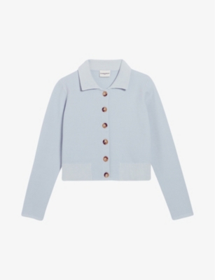 Shop Claudie Pierlot Women's Bleus Collared Long-sleeve Knitted Cardigan